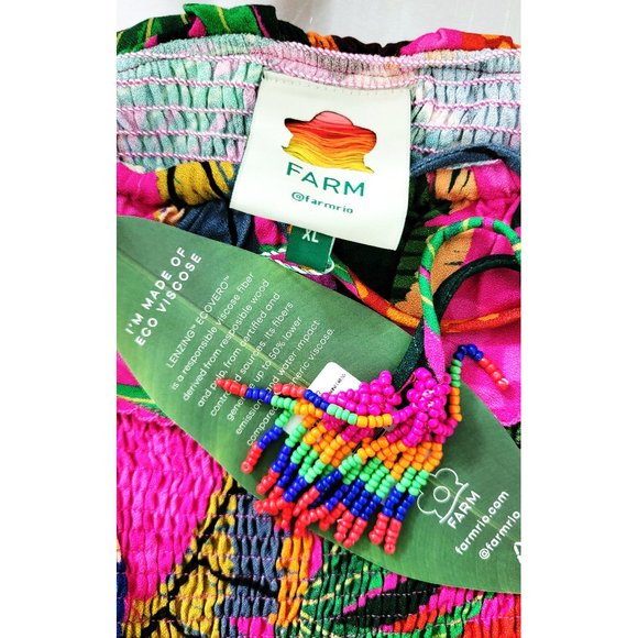 NWT Farm Rio Pink Painted Toucans Smocked Mini Dress w/Puff Sleeves, Square Neck - Picture 6 of 6